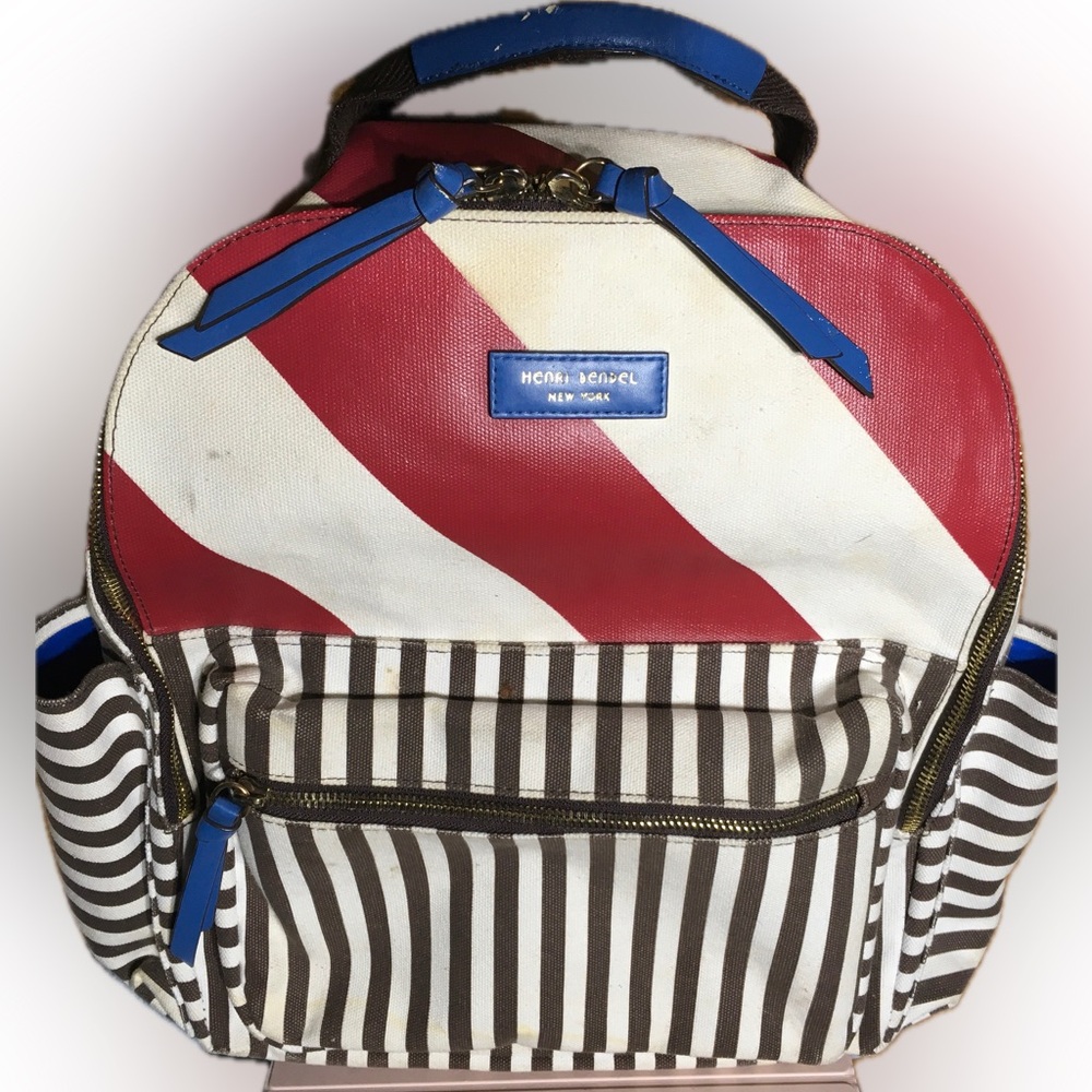 Henri Bendel Backpack Sling Back Shoulder Bag Vertical & Horizontal Stripes